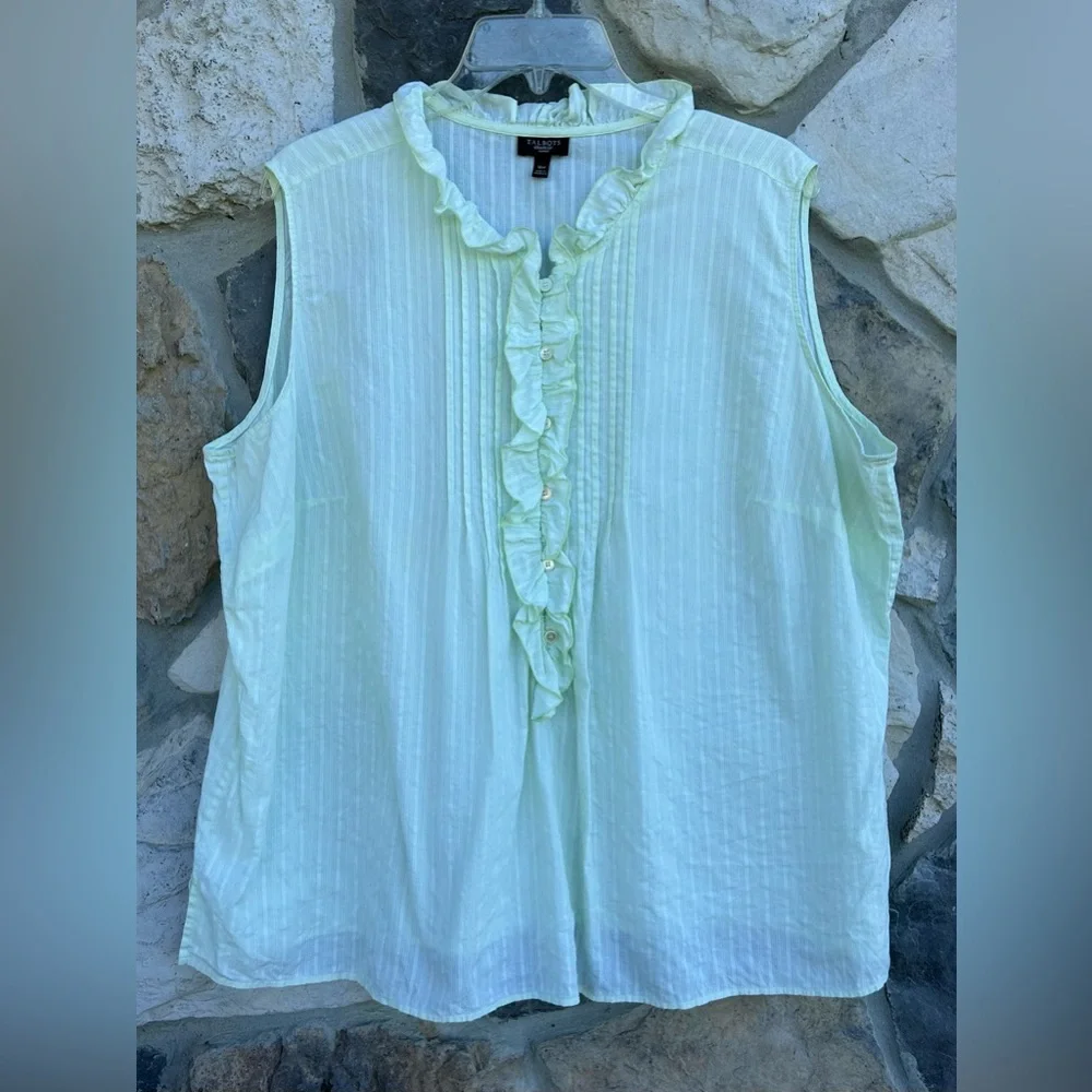 Talbots Sleeveless Blouse 18W Light Green Lightweight Cotton Spring Layer Casual